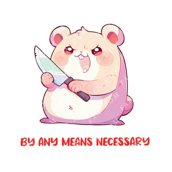 By any means necessary - Cute Hamster Knife | Editable Text - Custom text shirts, totes and bags