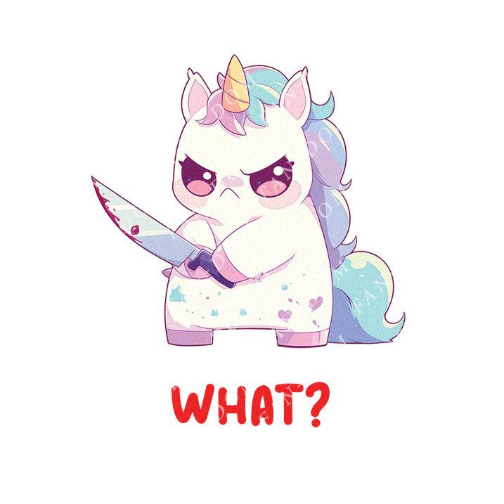 What? - Cute Unicorn Knife | Editable Text - Custom text shirts, totes and bags