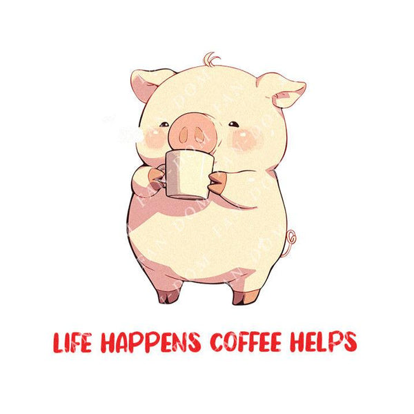 Life Happens Coffee Helps - Cute Pig Coffee | Editable Text - Custom text shirts, totes and bags