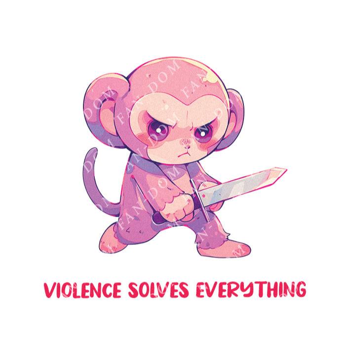 Violence Solves Everything - Cute Monkey Knife | Editable Text - Custom text shirts, totes and bags