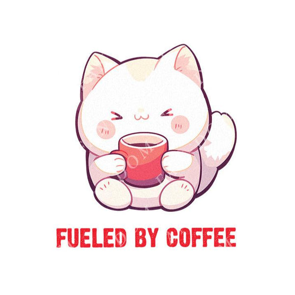 Fueled By Coffee - Cute Cat Coffee | Editable Text - Custom text shirts, totes and bags