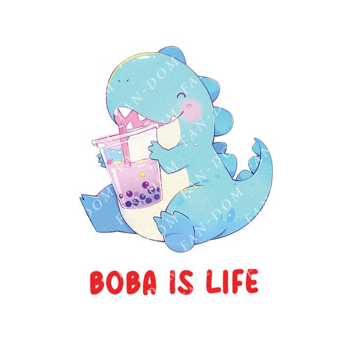 Boba Is Life - Cute T-rex Dinosaur Boba | Editable Text - Custom text shirts, totes and bags