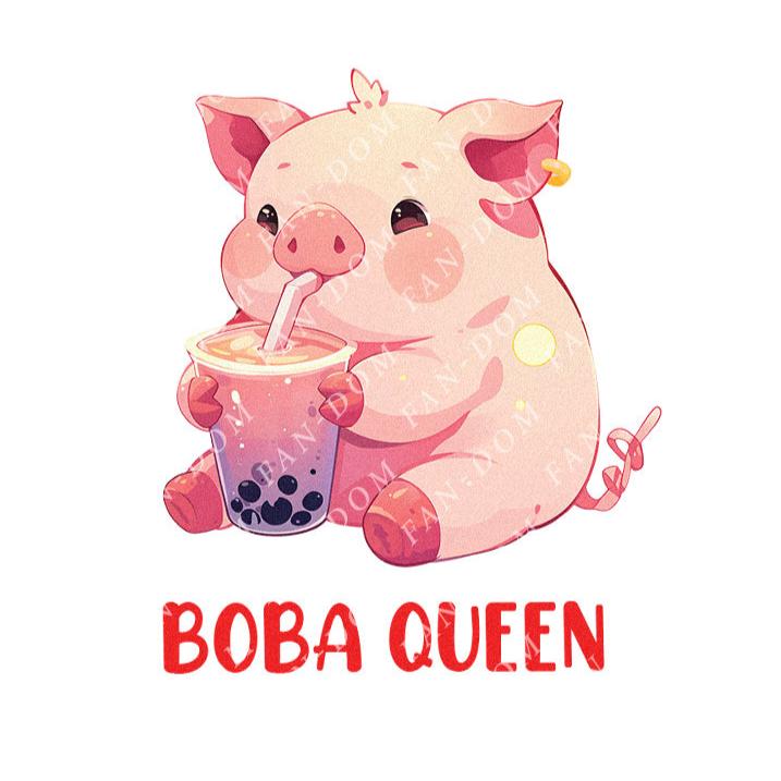 Boba Queen - Cute Pig Boba Tea | Editable Text - Custom text shirts, totes and bags