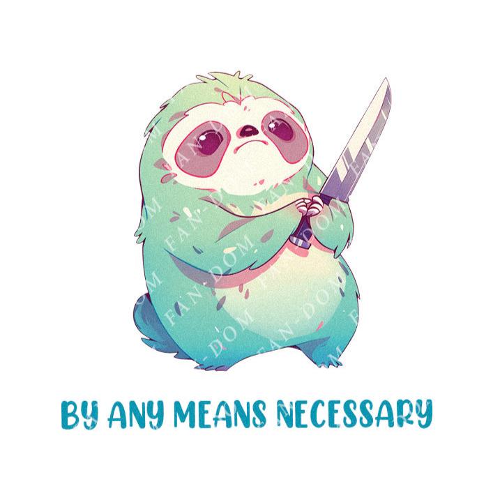 By Any Means Necessary - Cute Sloth Knife | Editable Text - Custom text shirts, totes and bags