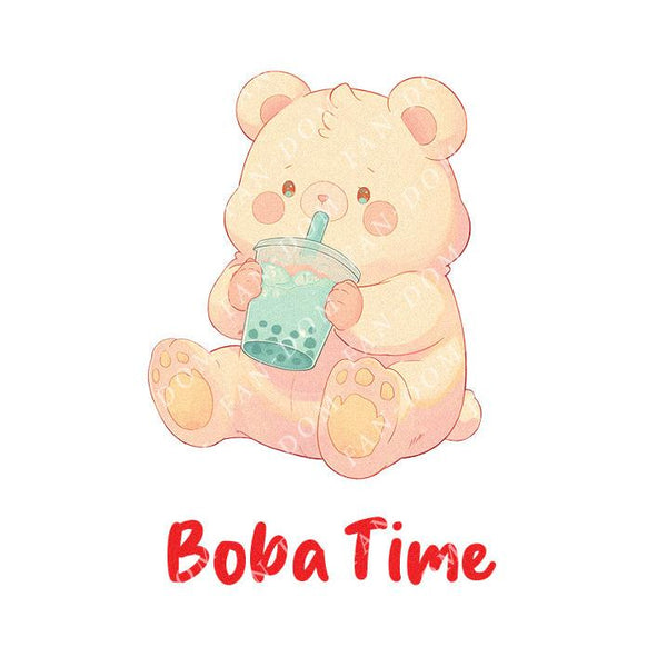 Boba Time - Cute Bear Boba Tea | Editable Text - Custom text shirts, totes and bags