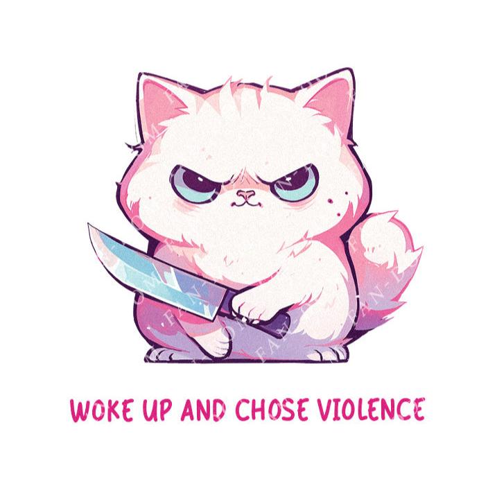 Woke Up And Chose Violence - Cute Cat Knife | Editable Text - Custom text shirts, totes and bags