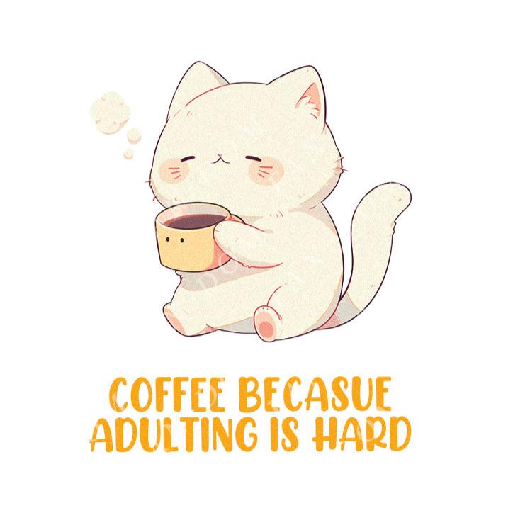 Coffee Because Adulting Is Hard - Cute Cat Coffee | Editable Text - Custom text shirts, totes and bags