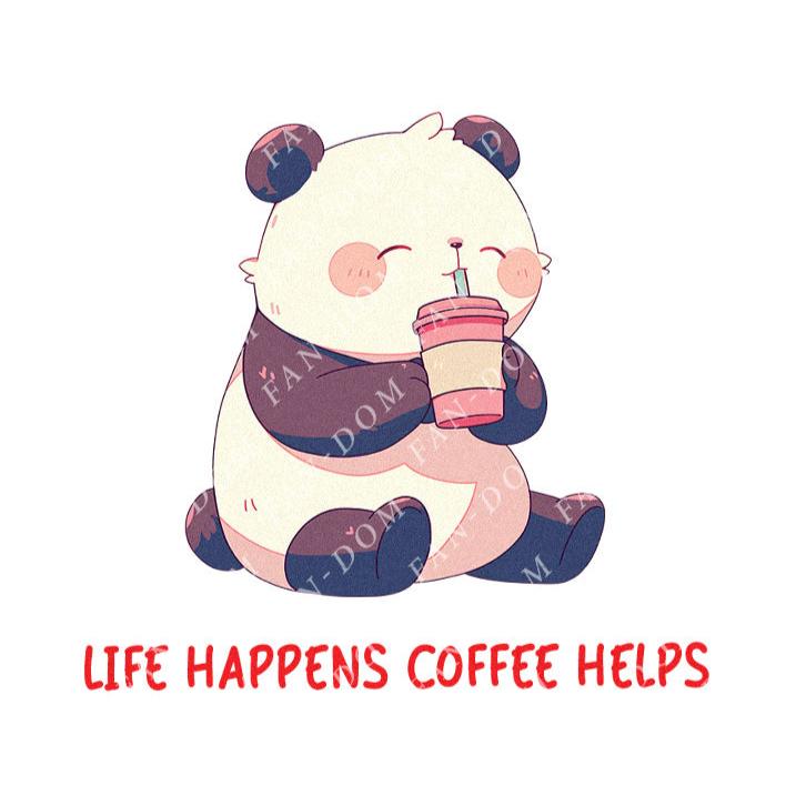 Life Happens Coffee Helps - Cute Panda Coffee | Editable Text - Custom text shirts, totes and bags