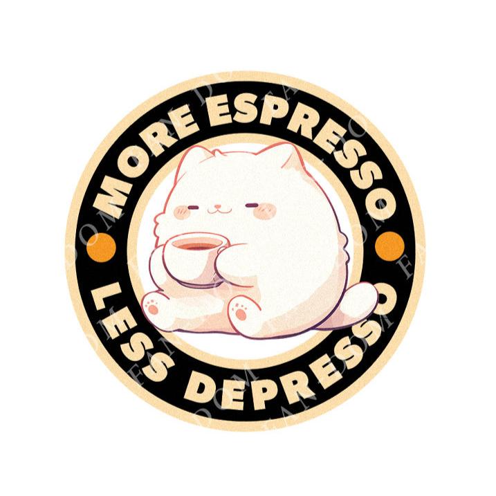 More Espresso Less Depresso - Cute Cat Coffee | Editable Text - Custom text shirts, totes and bags