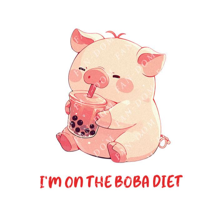 I'm On The Boba Diet - Cute Pig Boba Tea | Editable Text - Custom text shirts, totes and bags