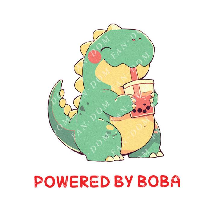 Powered By Boba - Cute T-rex Dinosaur Boba | Editable Text - Custom text shirts, totes and bags