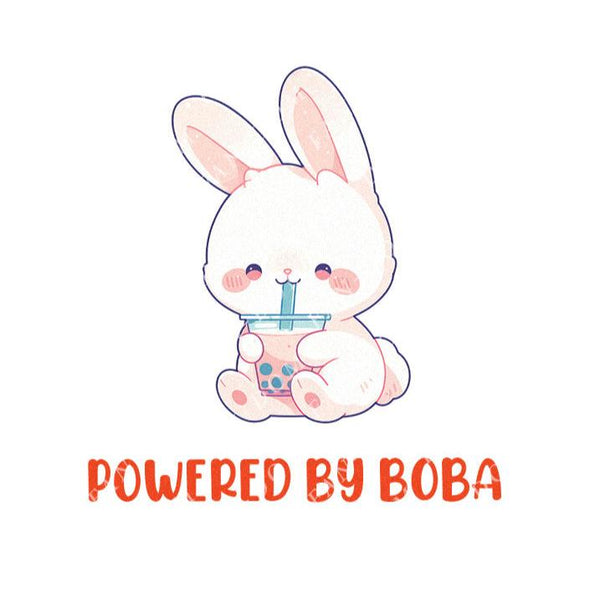 Powered By Boba - Cute Rabbit Boba Tea | Editable Text - Custom text shirts, totes and bags