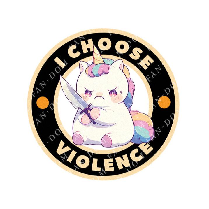 I Choose Violence Badge - Cute Unicorn Knife | Editable Text - Custom text shirts, totes and bags