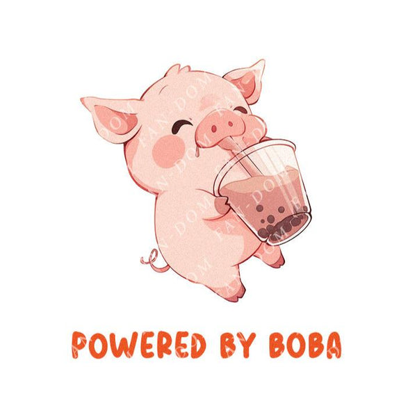 Powered By Boba - Cute Pig Boba Tea | Editable Text - Custom text shirts, totes and bags