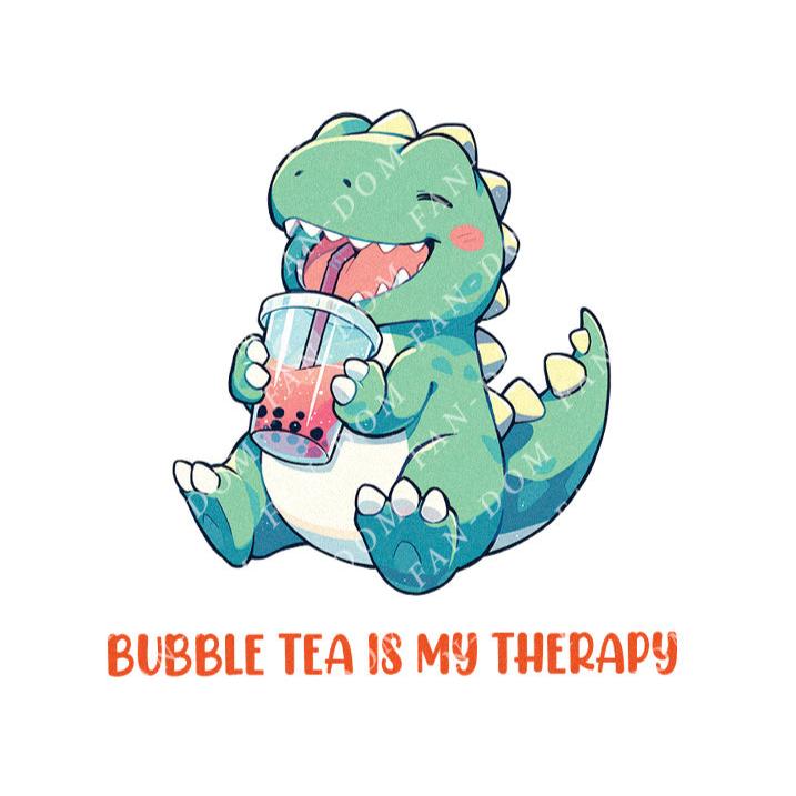 Bubble Tea Is My Therapy - Cute T-rex Dinosaur Boba | Editable Text - Custom text shirts, totes and bags