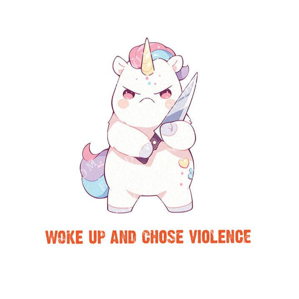 Woke Up And Chose Violence - Cute Unicorn Knife | Editable Text - Custom text shirts, totes and bags