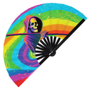 Psychedelic Grim Reaper | Hand Fan foldable bamboo gifts Festival accessories Rave handheld event Clack fans