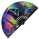 Psychedelic Grim Reaper | Hand Fan foldable bamboo gifts Festival accessories Rave handheld event Clack fans