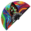 Psychedelic Grim Reaper | Hand Fan foldable bamboo gifts Festival accessories Rave handheld event Clack fans
