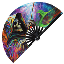 Psychedelic Grim Reaper | Hand Fan foldable bamboo gifts Festival accessories Rave handheld event Clack fans