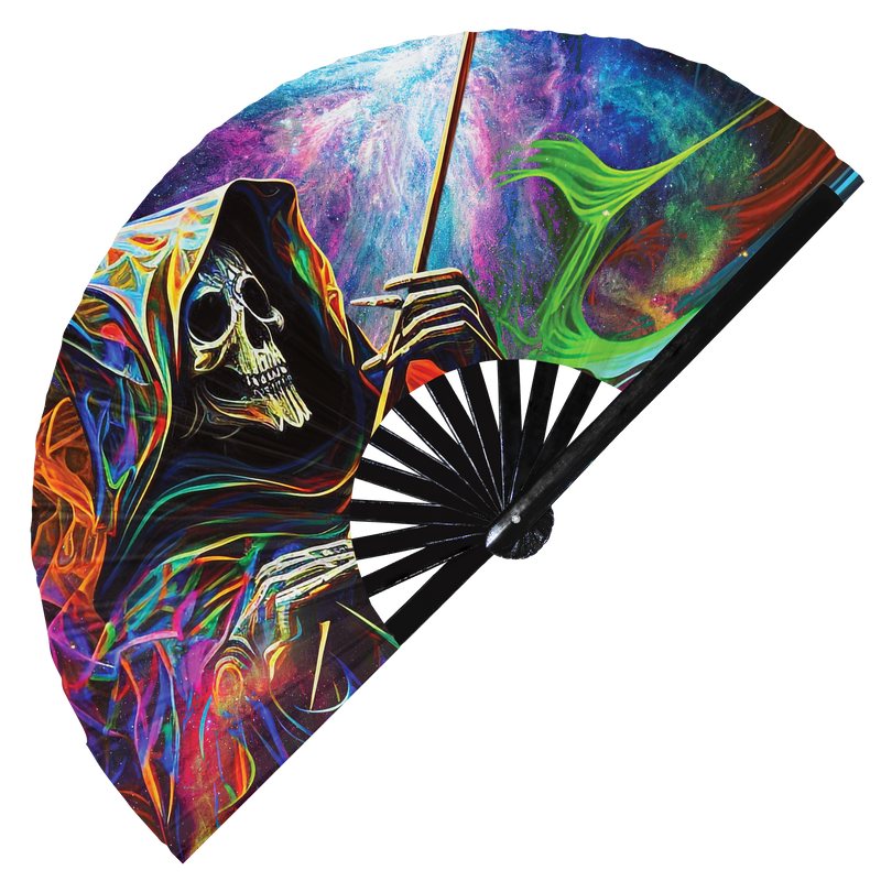 Psychedelic Grim Reaper | Hand Fan foldable bamboo gifts Festival accessories Rave handheld event Clack fans