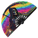 Psychedelic Grim Reaper | Hand Fan foldable bamboo gifts Festival accessories Rave handheld event Clack fans