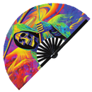 Psychedelic Grim Reaper | Hand Fan foldable bamboo gifts Festival accessories Rave handheld event Clack fans