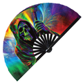 Psychedelic Grim Reaper | Hand Fan foldable bamboo gifts Festival accessories Rave handheld event Clack fans