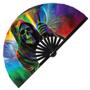 Psychedelic Grim Reaper | Hand Fan foldable bamboo gifts Festival accessories Rave handheld event Clack fans