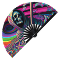 Grim Reaper Trippy hand fan foldable bamboo circuit rave hand fans Psychedelic Rainbow party gear gifts music festival rave accessories