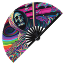 Grim Reaper Trippy hand fan foldable bamboo circuit rave hand fans Psychedelic Rainbow party gear gifts music festival rave accessories
