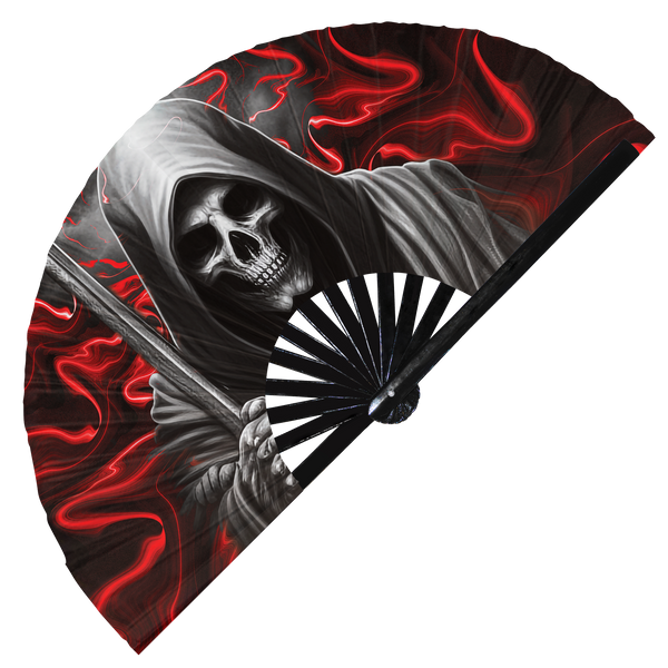 Grim Reaper hand fan foldable bamboo circuit rave hand fans Angel of Death Skeleton Halloween party gear gifts music festival rave accessories