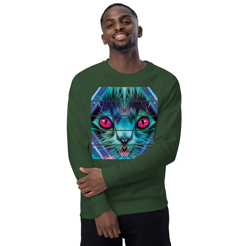 Rave Cat Unisex Organic Raglan Sweatshirt