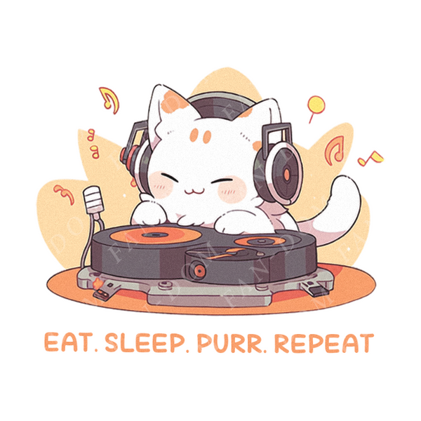 Eat. Sleep. Purr. Repeat - Dj Cat | Editable Text - Custom text shirts, totes and bags