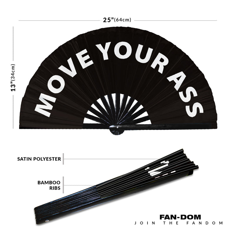 Move Your Ass hand fan foldable bamboo circuit rave hand fans Slang Words Fan outfit party gear gifts music festival rave accessories