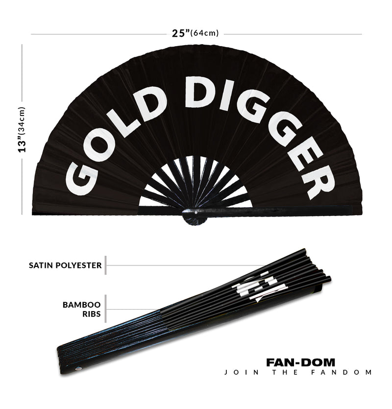 Gold Digger Hand Fan Foldable Bamboo Circuit Rave Hand Fans Slang Words Expressions Funny Statement Gag Gifts Festival Accessories