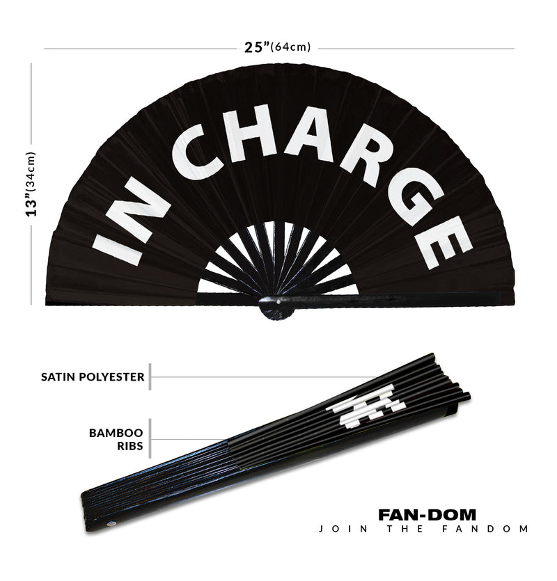 In Charge hand fan foldable bamboo circuit rave hand fans Slang Words Fan outfit party gear gifts music festival rave accessories