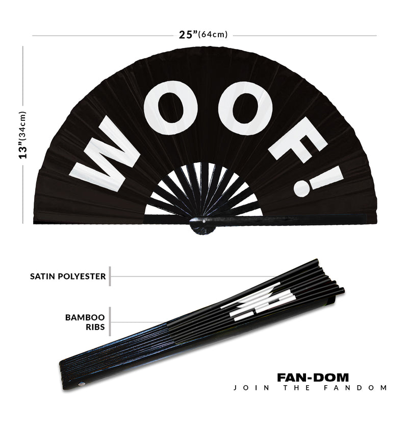 Woof! hand fan foldable bamboo circuit rave hand fans Slang Words Fan outfit party gear gifts music festival rave accessories
