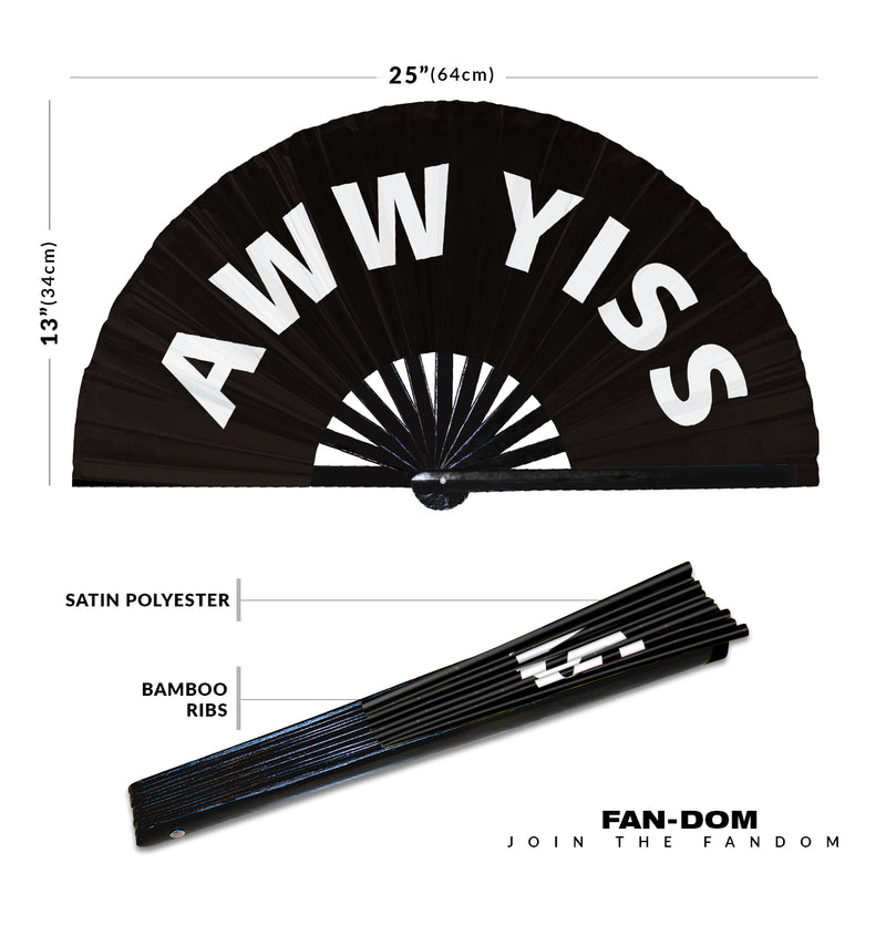 Aww Yiss | Hand Fan foldable bamboo gifts Festival accessories Rave handheld event Clack fans