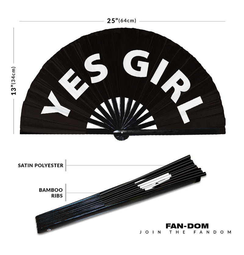 Yes girl hand fan foldable bamboo circuit rave hand fans Slang Words Fan outfit party gear gifts music festival rave accessories