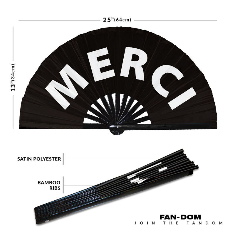 Merci Hand Fan Foldable Bamboo Circuit Rave Hand Fans French Words Expressions Funny Statement Gag Gifts Festival Accessories