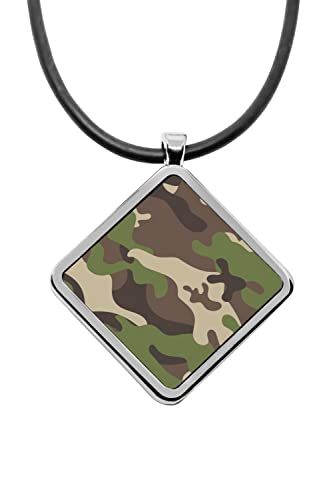 Military Camouflage Pattern diamond pendant silver necklace Square charm stainless steel Army Navy camo Pattern gift jewelry charms