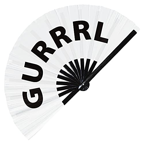Gurrrl Hand Fan Foldable Bamboo Circuit Rave Hand Fans gurl Girl Words Expressions Funny Statement Gag Gifts Festival Accessories