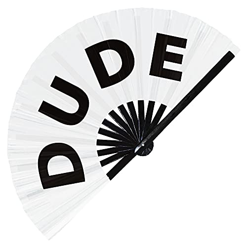Dude Hand Fan Foldable Bamboo Circuit Rave Hand Fan Dude! Words Expressions Statement Gifts Festival Accessories