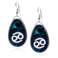 Zodiac Signs Symbols Teardrop silver earrings UV glow Stainless Dangling Birth Signs Accessory tear shape drop jewelry
