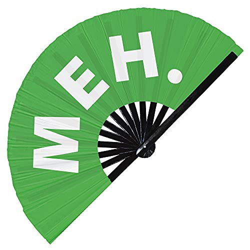 Meh Hand Fan Foldable Bamboo Circuit Rave Hand Fans Meh. Slang Words Expressions Funny Statement Gag Gifts Festival Accessories
