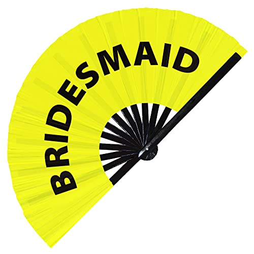 Bridesmaid Wedding Foldable Hand held UV Glow Fan Event Satin Bamboo Hand Fans for Wedding Bachelorette Party Ideas Bride Groom Gifts Accessory