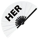 Her Pronouns Bamboo Hand Fan