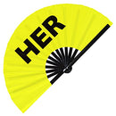 Her Pronouns Bamboo Hand Fan