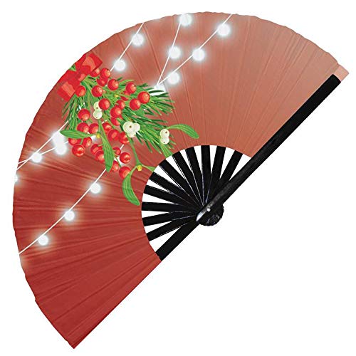 Christmas Mistletoe UV Glow Foldable Hand Fan Christmas Kung fu Fan Kiss Under The Mistletoe Fan New Year Fan